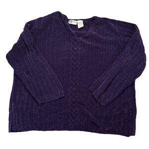 Y2K Faded Glory Womens Purple Chenille Knit Sweater 26W/28W V-Neck Vtg